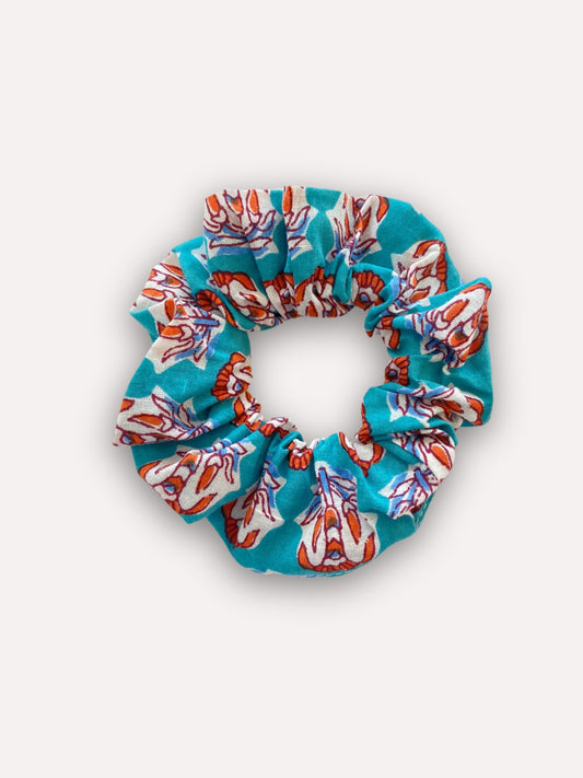 Chouchou Scrunchie motifs block print Turquoise - Atelier ORYS