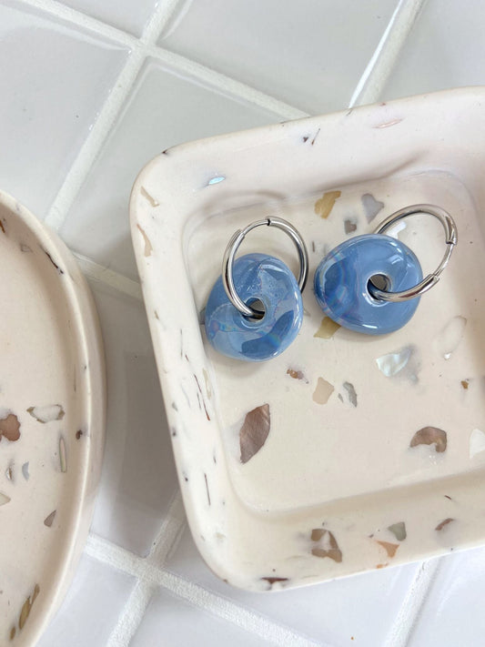Créoles en céramique, donuts interchangeables Bleu - Atelier ORYS