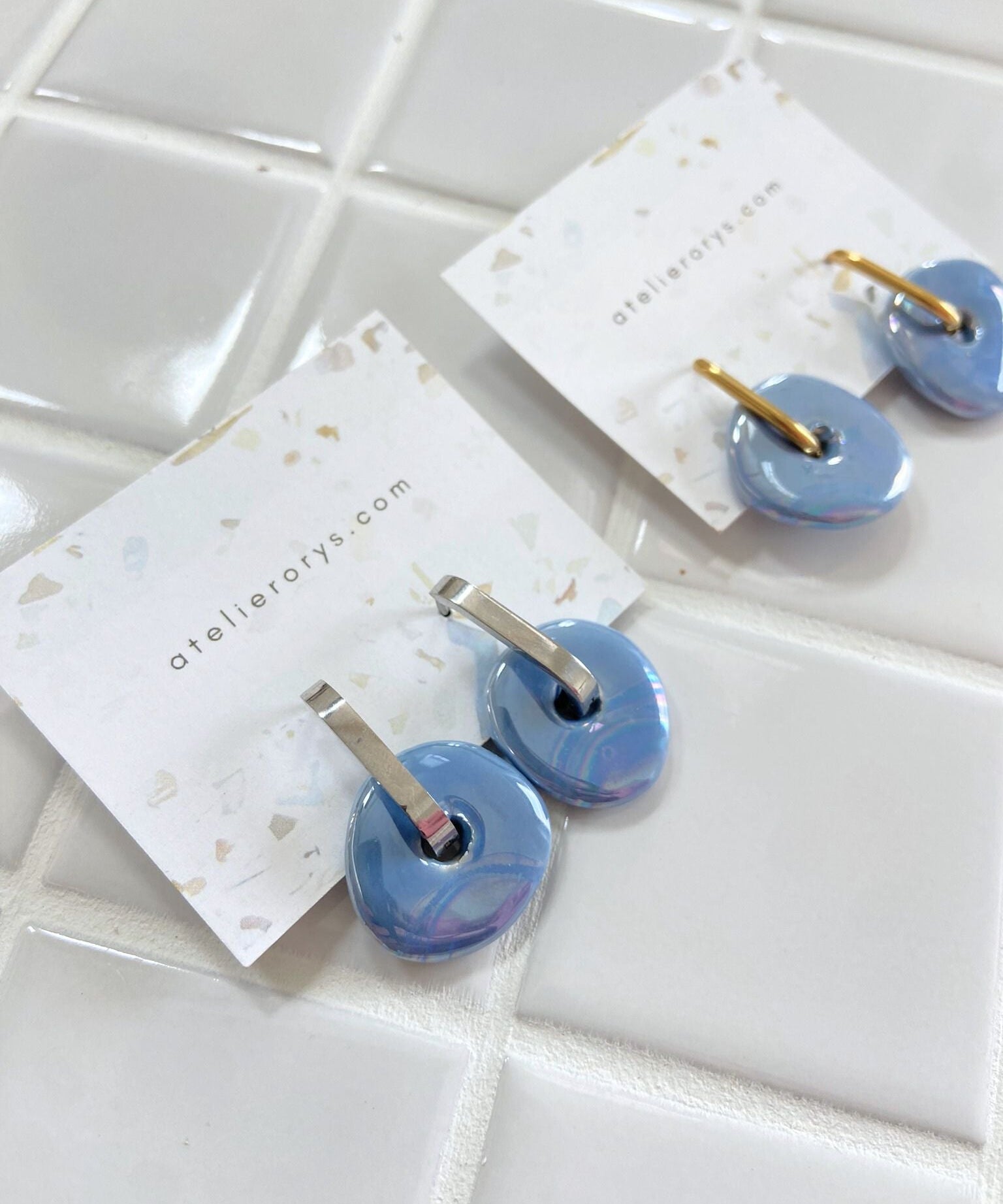 Créoles en céramique, donuts interchangeables Bleu - Atelier ORYS
