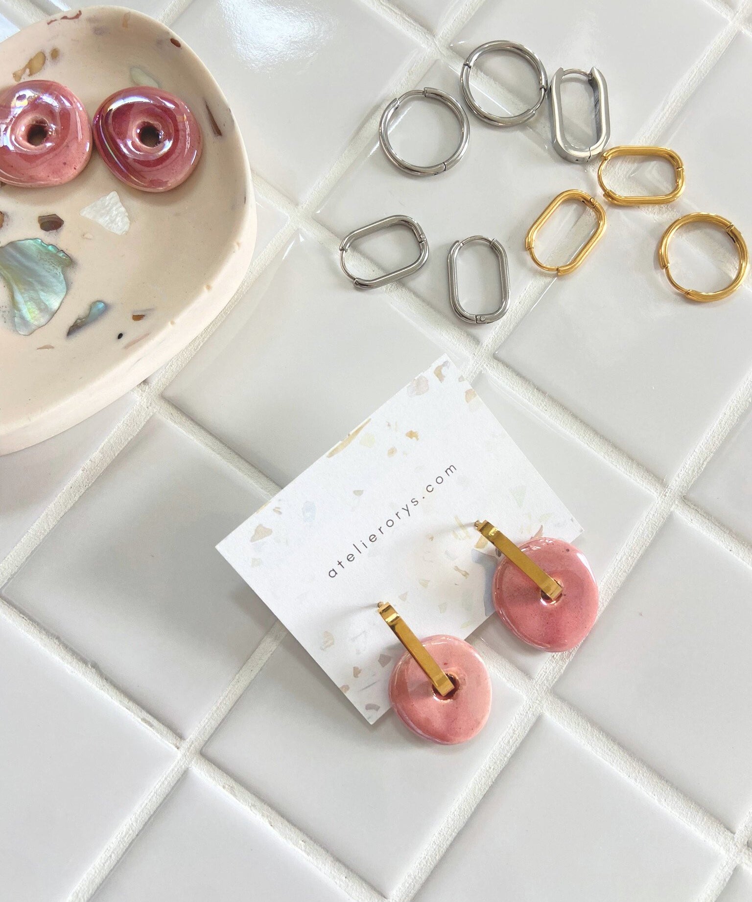 Créoles en céramique rose blush - Atelier ORYS