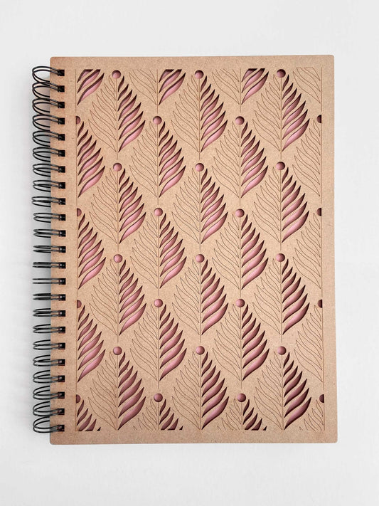 Grand album A4 en bois motif Fougère, notebook personnalisable blanc, ligné ou dessin et aquarelle - Atelier ORYS