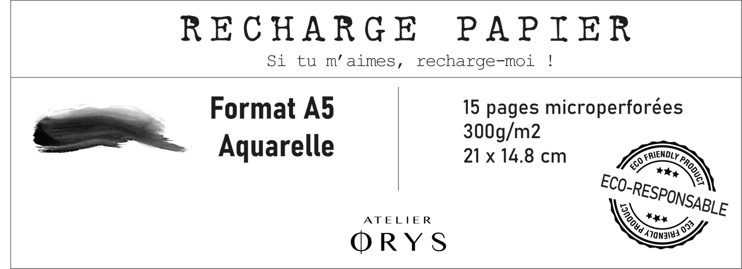 Recharge moyen carnet - Papier aquarelle - Atelier ORYS