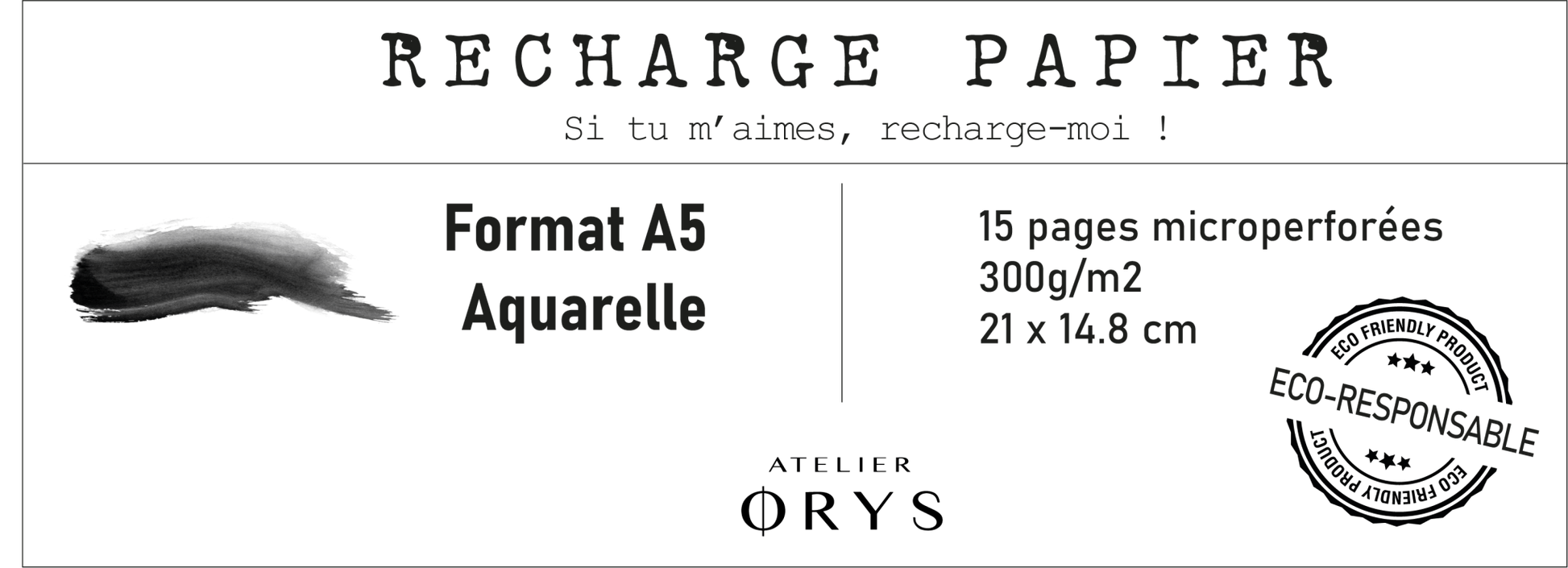 Recharge moyen carnet - Papier aquarelle - Atelier ORYS