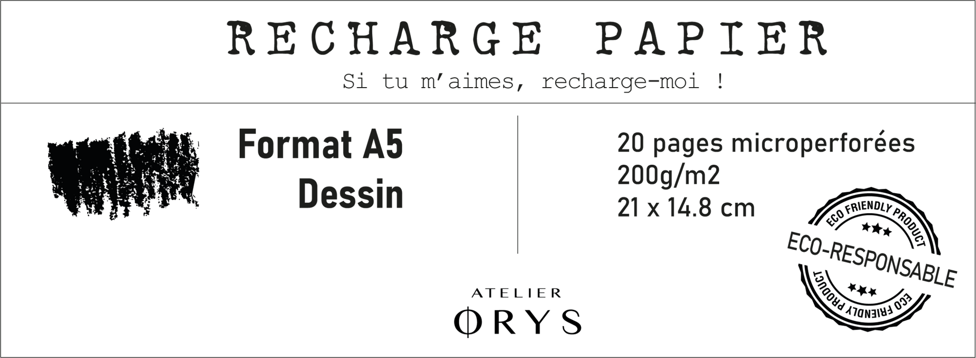 Recharge moyen carnet - Papier dessin - Atelier ORYS