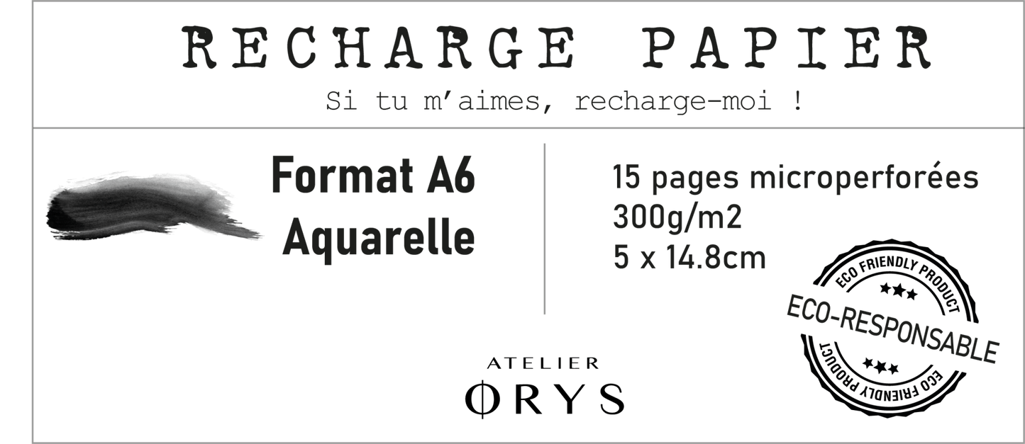 Recharge petit carnet - Papier aquarelle - Atelier ORYS