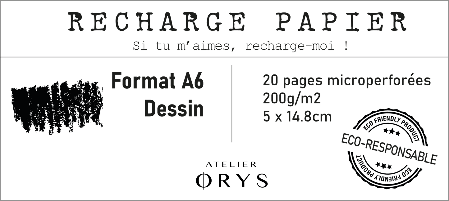 Recharge petit carnet - Papier dessin - Atelier ORYS