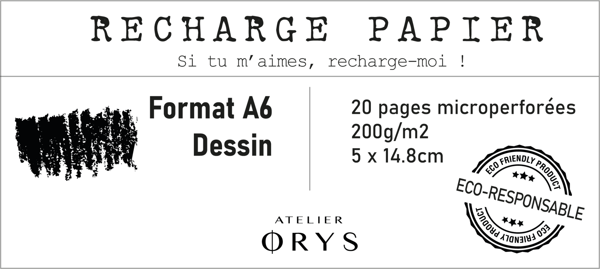 Recharge petit carnet - Papier dessin - Atelier ORYS