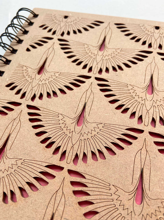 Moyen carnet en bois motif Grue japonaise